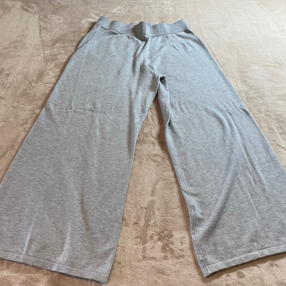 Sioni Womens Gray Knit Wide Leg Pants Ribbed Waist Loungewear Size L